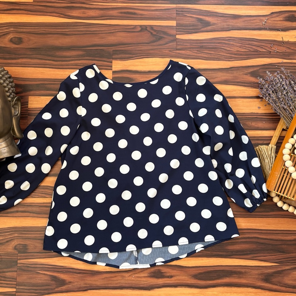 SHEIN Navy and White Polka Dot Blouse